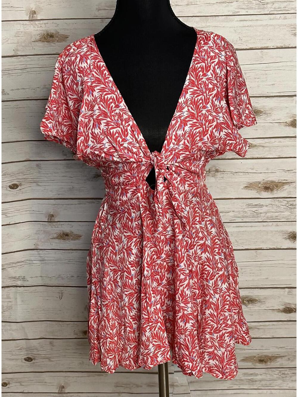 Lulus Dondi tie-front romper Small red white blue flutter sleeve peekaboo